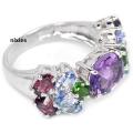 UNIQUE MULTI GEM SOLID 925 STERLING SILVER RING - SIZE 6(M)
