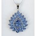 EXQUISITE SOLID 925 STERLING SILVER TANZANITE CZ PENDANT