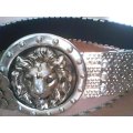 VINTAGE LION HEAD SILVER SERPENT SCALE STRETCH CLIP ON BELT - GOOD - ONE SIZE