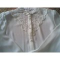 SHEER VINTAGE  LIGHT CREAM AND LACE LONG SLEEVED BLOUSE - SIZE 12 - VERY GOOD CONDITION