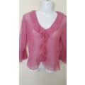 VINTAGE CLOTHES: SHEER FRILLY PINK TOP - SIZE 10 - VERY GOOD