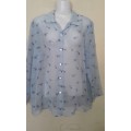 VINTAGE CLOTHING: LIGHT BLUE SHEER FLOWERED TOP WITH BLING - SIZE 34 - VERY GOOD