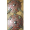 ANTIQUES and COLLECTABLES: 4 FOUR  HANDCRAFTED DECORATIVE BRASS INDIAN SHIELDS WITH SWORDS
