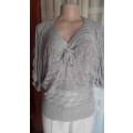 VERY SEXY LIGHT SILVERY GREY LACY 100% COTTON KNITTED TOP - RETRO ITEM