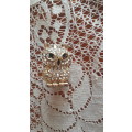 FASHION JEWELLERY: VINTAGE OWL  PIN GOLD PLATED WITH SIMULATED STONES