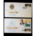 Collectors Presidential inauguration 1994 Five Rand coin and the Many cultures one nation stamps