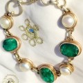RARE STERLING RAW EMERALD AND PEARL BRACELET