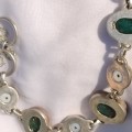 RARE STERLING RAW EMERALD AND PEARL BRACELET