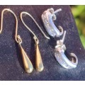 9CT TEARDROP AND STERLING STUDDED HALF HOOPS