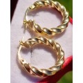 9ct Gold Twist Design Hoop Earrings