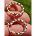 9ct Gold Twist Design Hoop Earrings
