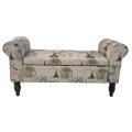 Double Chaise Ottoman Bench with Storage - Paris Print Design [Second Hand]