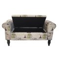 Double Chaise Ottoman Bench with Storage - Paris Print Design [Second Hand]