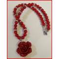 Red Coral Necklace with Rose Pendant