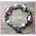 Pink and White Glass bead and Shell Pearl bracelet
