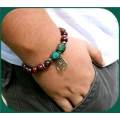 Red Tiger Eye and Turquoise Stone Men's stretch bracelet