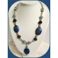 Blue Jasper and Carnelian Natural Stone Necklace