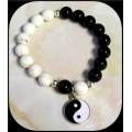 Yin Yang Onyx and Howlite semi precious gemstone stretch bracelet
