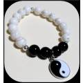 Yin Yang White Howlite and Onyx  stretch bracelet