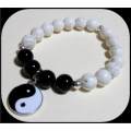 Yin Yang White Howlite and Onyx  stretch bracelet