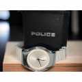 Police Men`s Round Silver Dial with White Silicone Watch Strap preowned