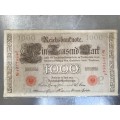 Germany Reichsbanknote 1000, 21.04.1910, Nr. 1977684J, red stamped,red seal, P, rare , vintage,