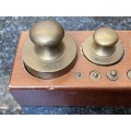 Vintage and Antique Brass Weights (1g - 1KG) for scales in wooden original box from Germany