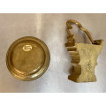 Brass Lot : Flush Wall Vase + brass plate , vintage , antique, collectors item