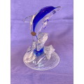 Cristal D`Arques Vintage Dolphin, made in France, clear + blue , the 90s, collectors item, 15.9cm