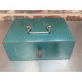 Metal Money Box from Germany, green, from the 50s , secondhand, collectors item,rare