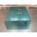 Metal Money Box from Germany, green, from the 50s , secondhand, collectors item,rare