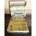 Limoncello shot glasses (6) with tray and towel, made in Itlay, not used, like new, collectors item