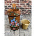 Wooden Umbrella stand , bucket, handmade with handpainting, vintage , from Germany, from the 60s/70s