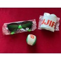 FUJI Film Lot from the 80s , sun-glasses, juggling ball, waterball, Fujifilm marketing items, unused
