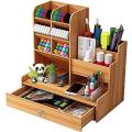 Wooden Desk Organizer with Drawer, Large Capacity, Pencil Pot DIY Desk Organizer for Office, Home.