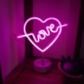 USB DC Cable Or Battery Operated Cupid Heart Neon Lamp With Base