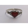A TOTALLY SWEET SOLID STERLING SILVER RING WITH RED HEART INSET....NO COMBINING FEES...WOW !!!