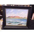 WOW !!! A SPECTACULAR ORIGINAL OIL ON BOARD OF TABLE BAY SIGNED MAJOR ....NO DAMAGE !!!