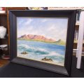 WOW !!! A SPECTACULAR ORIGINAL OIL ON BOARD OF TABLE BAY SIGNED MAJOR ....NO DAMAGE !!!