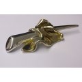 A MAGNIFICENT "HUGE" STERLING SILVER CAST DESIGNER BROOCH WITH GOLD ACCENTS ...WOW !!!