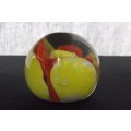 AN EYE CATCHING VINTAGE SOLID GLASS PAPERWEIGHT ...FUNKY COLORS !!! HEAVY !!!