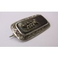 A GORGEOUS VINTAGE STERLING SILVER BROOCH WITH ABALONE AND MARCASITE ...FILIGREE TOO !!! WOW !!!