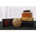 A COOL COLLECTION OF 6 VINTAGE AND INTERESTING TRINKET , CIGARETTE AND CARD BOXES ...NICE !!
