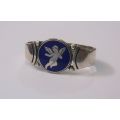 WOW !!! AN AWESOME RARE SOLID STERLING SILVER GEORG JENSEN NAPKIN RING WITH ENAMELED CHERUB MOTIF