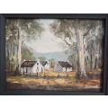 WOW !!! A CHARMING ORIGINAL OIL ON BOARD OF A COUNTRY HOMESTEAD SIGNED BY THE ARTIST JUNE TUCKETT