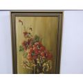 A FABULOUS VINTAGE ORIGINAL OIL ON BOARD FLORAL ARRANGEMENT SIGNED BY THE ARTIST H BEUKES....
