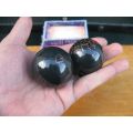 A GREAT LOOKING PAIR OF VINTAGE CHINESE "STRESS BALLS" IN A WELL WORN BOX ...DRAGON & ROOSTER THEME