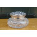 A SUPERB OLD BRIERLEY CRYSTAL POWDER BOWL WITH HALLMARKED SILVER LID ...AWESOME DETAIL ...WOW !!!!