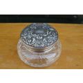 A SUPERB OLD BRIERLEY CRYSTAL POWDER BOWL WITH HALLMARKED SILVER LID ...AWESOME DETAIL ...WOW !!!!
