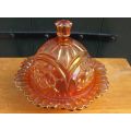 A MAGNIFICENT RARE OLD GENUINE CARNIVAL GLASS CHEESE DISH WITH STUNNING PATTERN...GREAT CONDITION !!